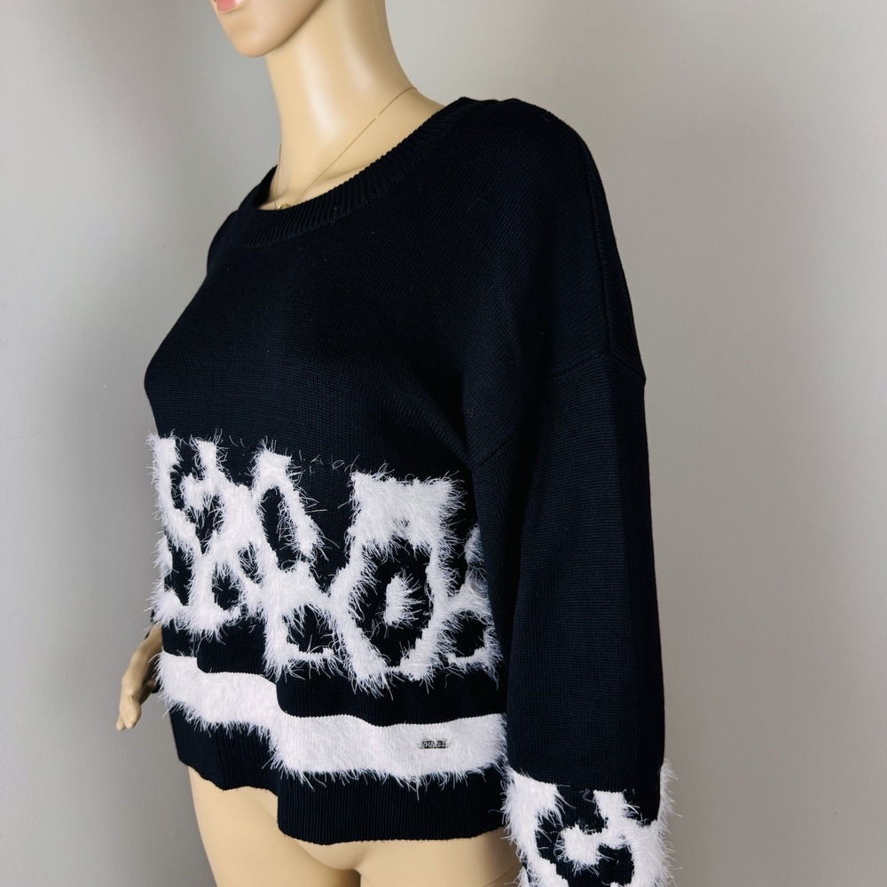 Guess Los Angeles Women's Sz XL Animal Print Crop Sweater Black & White - Picture 6 of 16